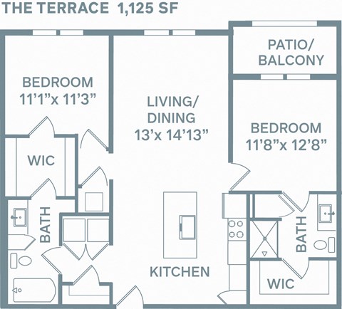 a floor plan of a bedroom apartment with a living room and a dining room at The Quarry, Colorado, 80526